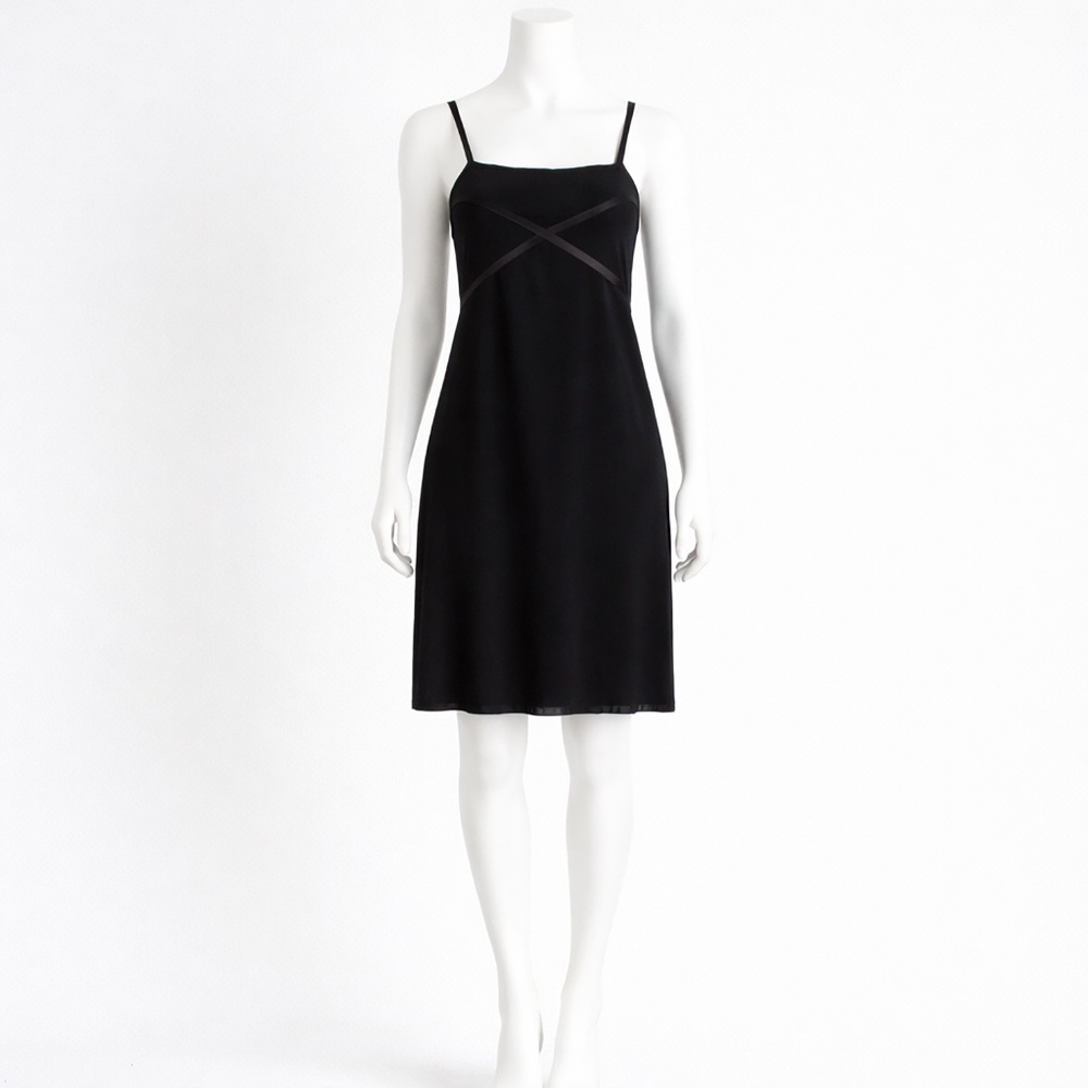 Yves Saint Laurent Rive Gauche Black Crepe Cocktail Dress Wrap Tie Bodice 1990s - Picture 6 of 13